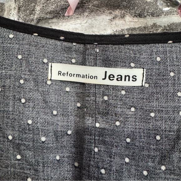 REFORMATION Alaina Wrap Top Ditto Dot Black White Polka Dot Print blouse shirt - Picture 7 of 13